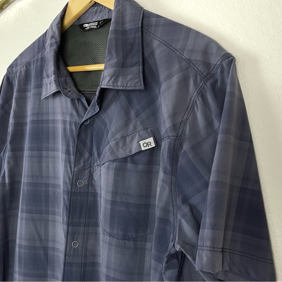 Outdoor Research Blue Grey Plaid Short Sleeve Nylon Button Down Shirt - Picture 3 of 11